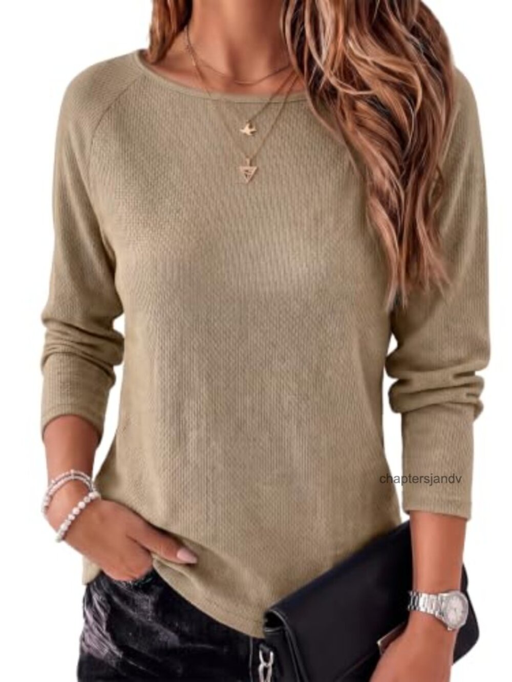 Waffle Knit Long Sleeve crewneck Top soft pullover casual loose fit